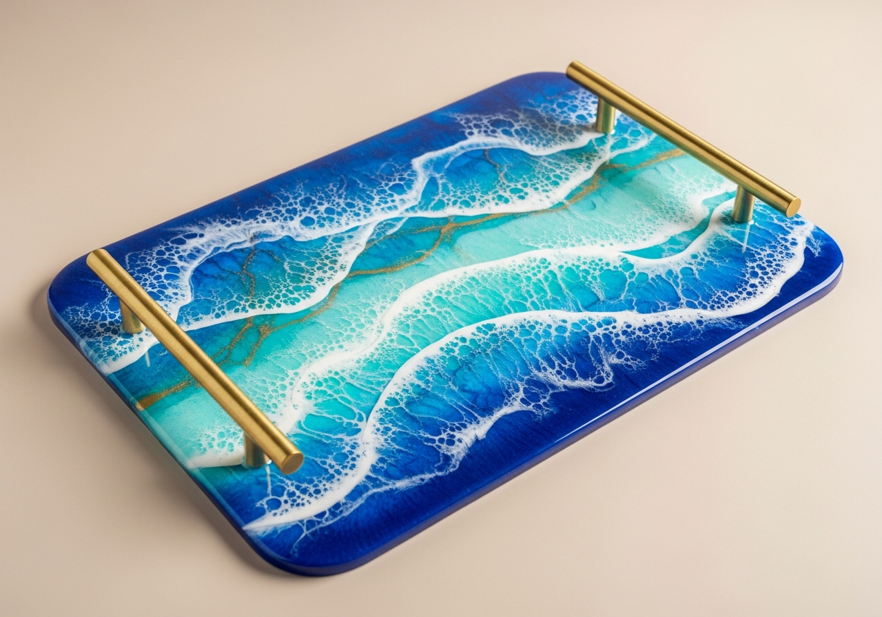 Bandeja de resina com design oceânico